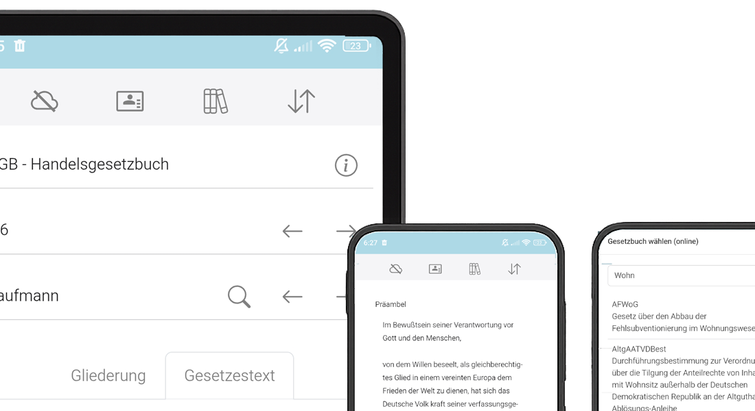 Bild von Handys mit DE Gesetze App auf dem Screen